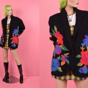 Vtg RAFAELLA ANGORA Sweater Cardigan Granny Core BRIGHT Colors SOFT Sz L‎